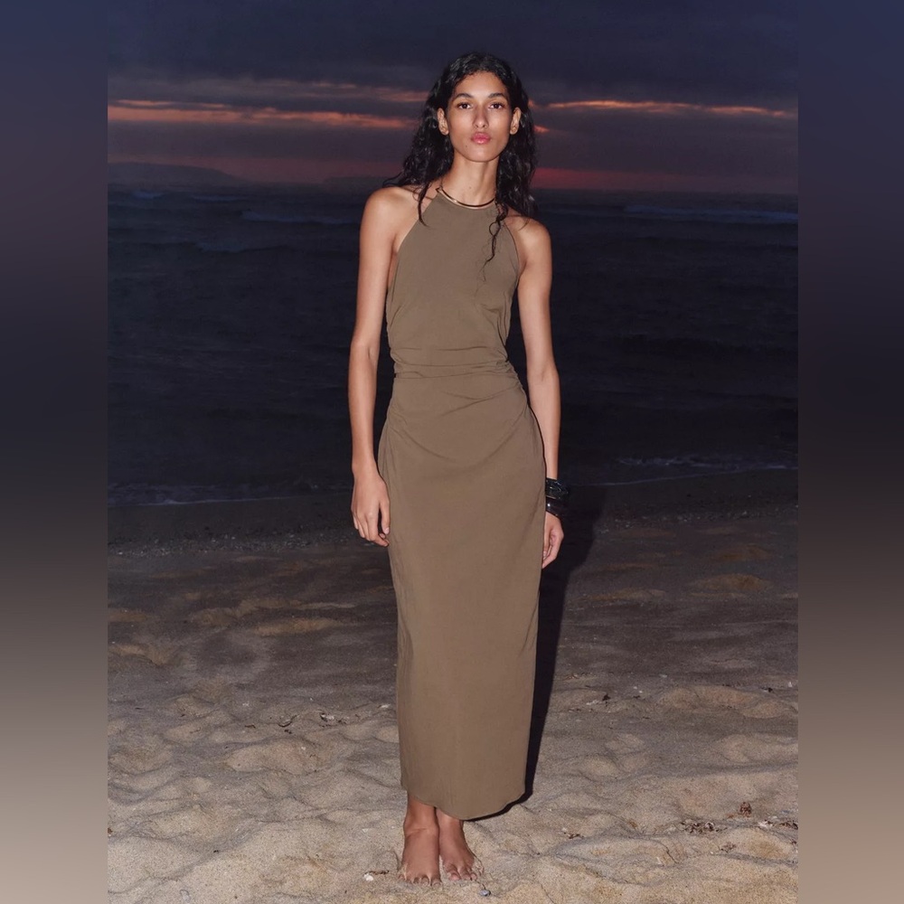 Zara Halter Midi Dress with Trim